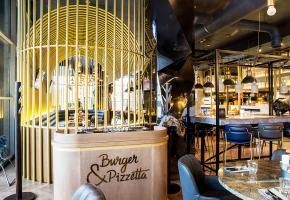 Complex dining space with bright nuances: NAYADA for Burger & Pizzetta